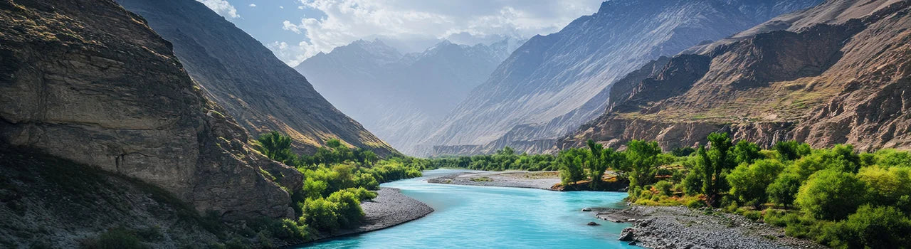 River and mountain landscape in Kashmir